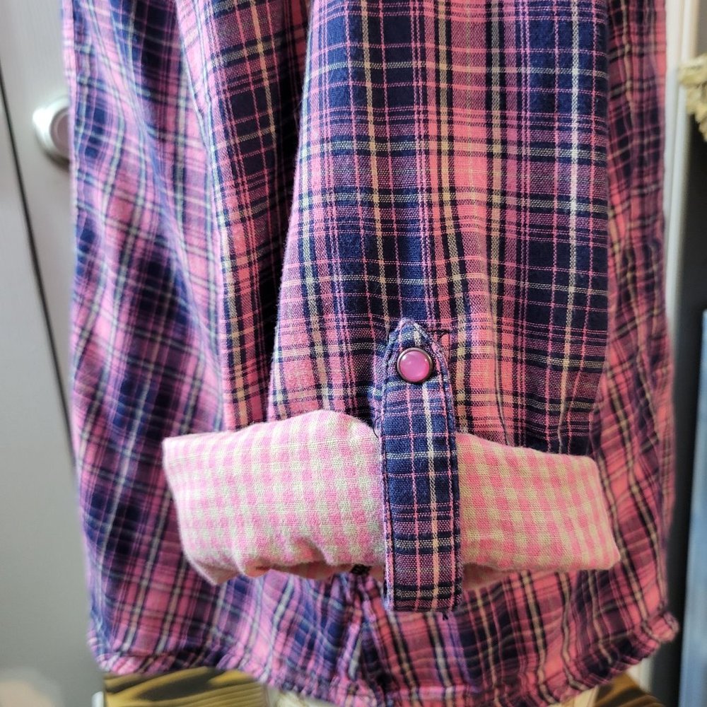 Bit & Bridle Plaid Button Down Shirt - Pink and Blue - Picture 7 of 10